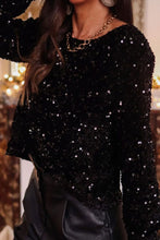 Load image into Gallery viewer, Sequin Round Neck Long Sleeve Blouse