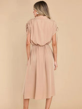 Load image into Gallery viewer, Drawstring Collared Neck Short Sleeve Midi Dress