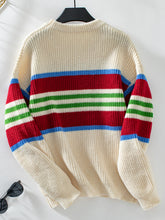 Load image into Gallery viewer, Contrast Stripes Round Neck Long Sleeve Sweater