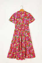 Load image into Gallery viewer, Frill Printed Notched Short Sleeve Midi Dress