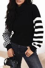 Load image into Gallery viewer, Striped &amp; Checkered Turtleneck Dropped Shoulder Sweater