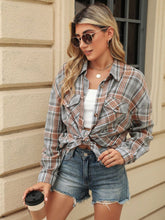 Load image into Gallery viewer, Pocketed Plaid Collared Neck Long Sleeve Shirt