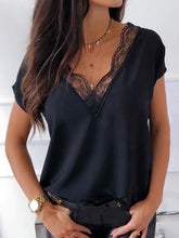 Load image into Gallery viewer, Full Size Lace Detail V-Neck Short Sleeve Blouse