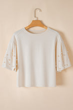 Load image into Gallery viewer, Pearl Detail Round Neck Half Sleeve Blouse