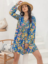 Load image into Gallery viewer, Printed V-Neck Balloon Sleeve Mini Dress
