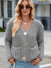 Load image into Gallery viewer, Round Neck Button Up Cardigan with Pockets