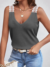 Load image into Gallery viewer, Lace Detail Waffle-Knit V-Neck Tank