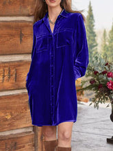 Load image into Gallery viewer, High-Low Button Up Long Sleeve Knee Length Dress