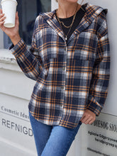 Load image into Gallery viewer, Plaid Button Up Long Sleeve Hooded Jacket