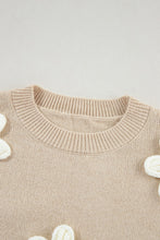 Load image into Gallery viewer, Crochet Flower Round Neck Long Sleeve Sweater