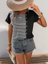 Load image into Gallery viewer, Striped Round Neck Short Sleeve T-Shirt