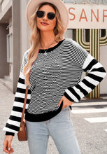Load image into Gallery viewer, Striped Round Neck Dropped Shoulder Sweater