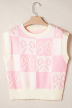 Load image into Gallery viewer, Bow Checkered Round Neck Sweater Vest