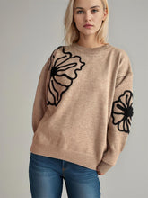 Load image into Gallery viewer, Flower Round Neck Long Sleeve Sweater