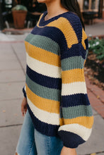 Load image into Gallery viewer, Color Block Round Neck Dropped Shoulder Sweater
