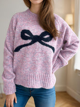 Load image into Gallery viewer, Bow Round Neck Long Sleeve Sweater