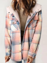 Load image into Gallery viewer, Plaid Snap Down Plush Hooded Jacket