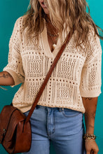 Load image into Gallery viewer, Openwork Johnny Collar Half Sleeve Knit Top