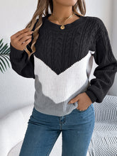 Load image into Gallery viewer, Cable-Knit Color Block Round Neck Sweater
