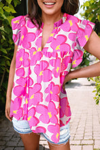 Load image into Gallery viewer, Ruffled Printed Notched Cap Sleeve Blouse