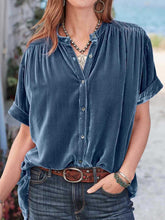 Load image into Gallery viewer, Ruched Round Neck Short Sleeve Shirt