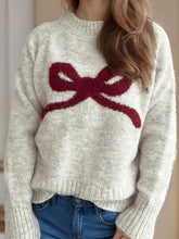 Load image into Gallery viewer, Bow Round Neck Long Sleeve Sweater