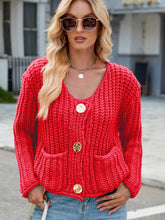 Load image into Gallery viewer, Round Neck Button Up Cardigan with Pockets