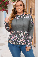 Load image into Gallery viewer, Plus Size Leopard Dropped Shoulder Long Sleeve Hoodie