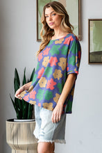 Load image into Gallery viewer, HOPELY Full Size Floral Round Neck Side Slit T-Shirt