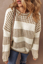 Load image into Gallery viewer, Color Block Round Neck Dropped Shoulder Sweater