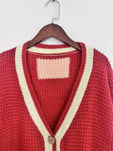 Load image into Gallery viewer, Pocketed Contrast V-Neck Long Sleeve Cardigan