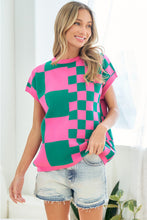 Load image into Gallery viewer, First Love Checkered Drop Shoulder Knit Top