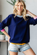 Load image into Gallery viewer, First Love Contrast Ribbed Round Neck Long Sleeve Sweater