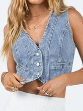 Load image into Gallery viewer, Button Up Sleeveless Denim Top