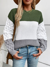 Load image into Gallery viewer, Color Block Round Neck Long Sleeve Sweater