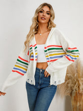 Load image into Gallery viewer, Drawstring Striped Dropped Shoulder Hooded Cardigan