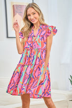 Load image into Gallery viewer, First Love Full Size Printed Ruffle Cap Sleeve Tiered Dress