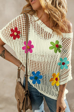 Load image into Gallery viewer, Flower Round Neck Half Sleeve Knit Cover Up