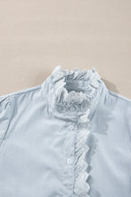 Load image into Gallery viewer, Lace Detail Striped Mock Neck Long Sleeve Shirt
