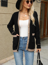 Load image into Gallery viewer, Contrast Trim Button Up Long Sleeve Cardigan