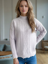 Load image into Gallery viewer, Cable-Knit Mock Neck Dropped Shoulder Sweater