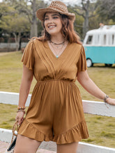 Load image into Gallery viewer, Plus Size Ruffled V-Neck Short Sleeve Romper
