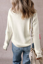 Load image into Gallery viewer, Crochet Flower V-Neck Long Sleeve Sweater