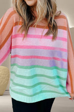 Load image into Gallery viewer, Contrast Striped Round Neck Long Sleeve Knit Top