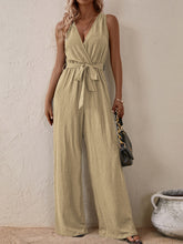 Load image into Gallery viewer, Tied Surplice Sleeveless Wide Leg Jumpsuit