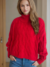 Load image into Gallery viewer, Cable-Knit Turtleneck Long Sleeve Sweater
