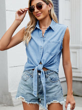 Load image into Gallery viewer, Collared Neck Sleeveless Denim Top