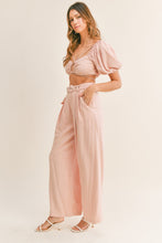 Load image into Gallery viewer, MABLE Cut Out Drawstring Crop Top and Belted Pants Set
