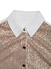 Load image into Gallery viewer, Perfee Sequin Contrast Collared Neck Long Sleeve Shirt