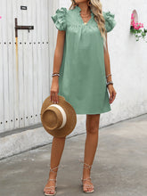 Load image into Gallery viewer, Ruffled Notched Cap Sleeve Mini Dress